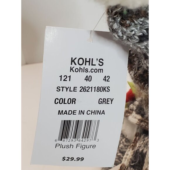 Gerson Kohl's 12" Grey Snowman Plush Figure With Knit Hat & Scarf Button Legs - Picture 7 of 9